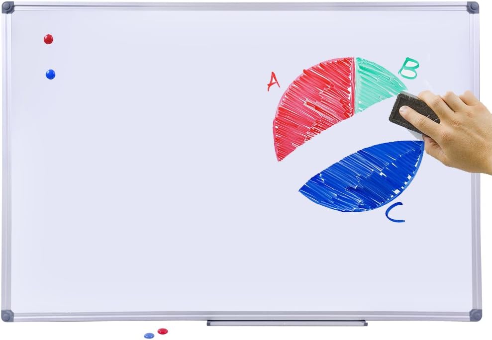 60" x 40" Magnetic Dry Erase Whiteboard with Pen Tray | Large Wall Mounted Aluminum Frame White Board for Office, Classroom & Home | Premium Presentation Board with Smooth Writing Surface