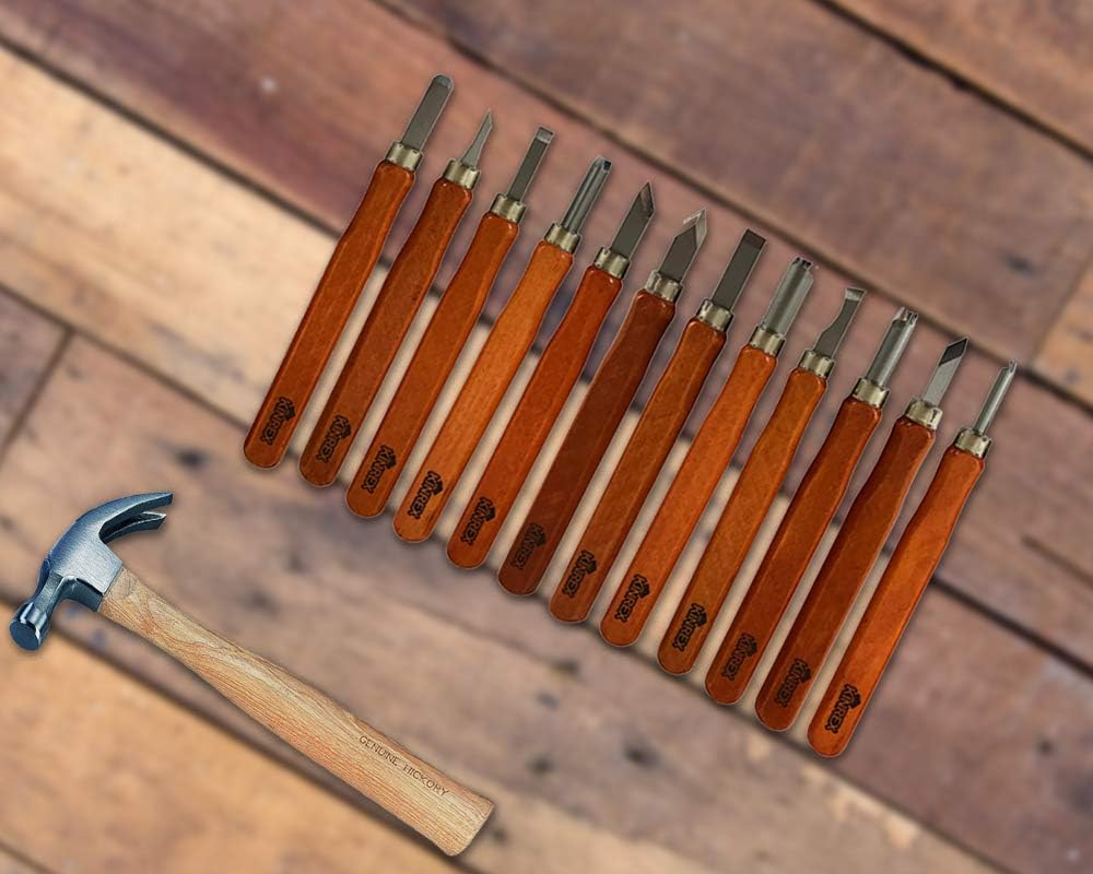 Premium Wood Carving Tools Kit - Durable High Carbon Stainless Steel Power Grip Carving Tool for Kids and Adults - Sculpting Knives for Carving Wood, Pumpkin & Soap - 12 Pieces