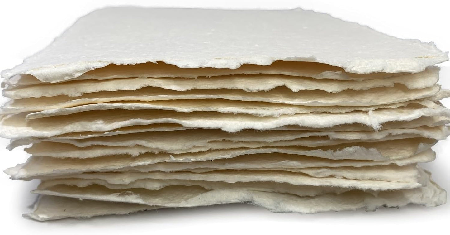 Wanderings Thick Handmade Watercolor Paper with Deckled Edge - 8x8-500GSM Premium Ivory Cold-Pressed Textured Mixed Media Paper Made with Recycled Cotton - 15 Loose Leaf Sheets