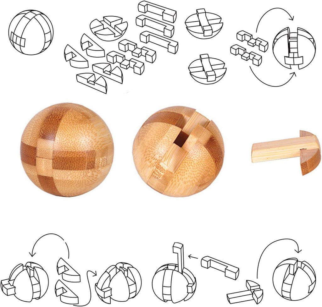 VolksRose 12pcs Wooden Brain Teaser Puzzles, IQ Challenge Puzzle Games, Logic Smart Mind Puzzle Box Lock Toy Removing Assembling 3D Small Puzzle Gift Set for Adults Teenagers Kids, 1.8inch 4.5cm