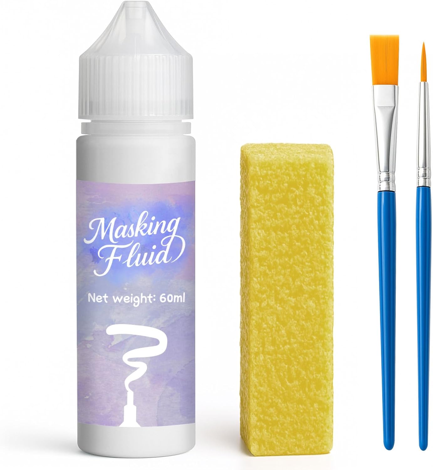 1DFAUL 60ml Masking Fluid for Watercolor Painting, Art Watercolor Masking Fluid Precise White Space, Easy Peel-Off, Water Based Latex, for Artists, Beginners, DIY Canvas Protection (White)