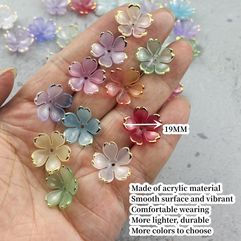 100pcs Acrylic Flower Beads, 19mm Cherry Blossom Plastic Gradient Flower Spacer Beads for DIY Crafts Bracelet Necklace Earrings Jewelry Making(Green)