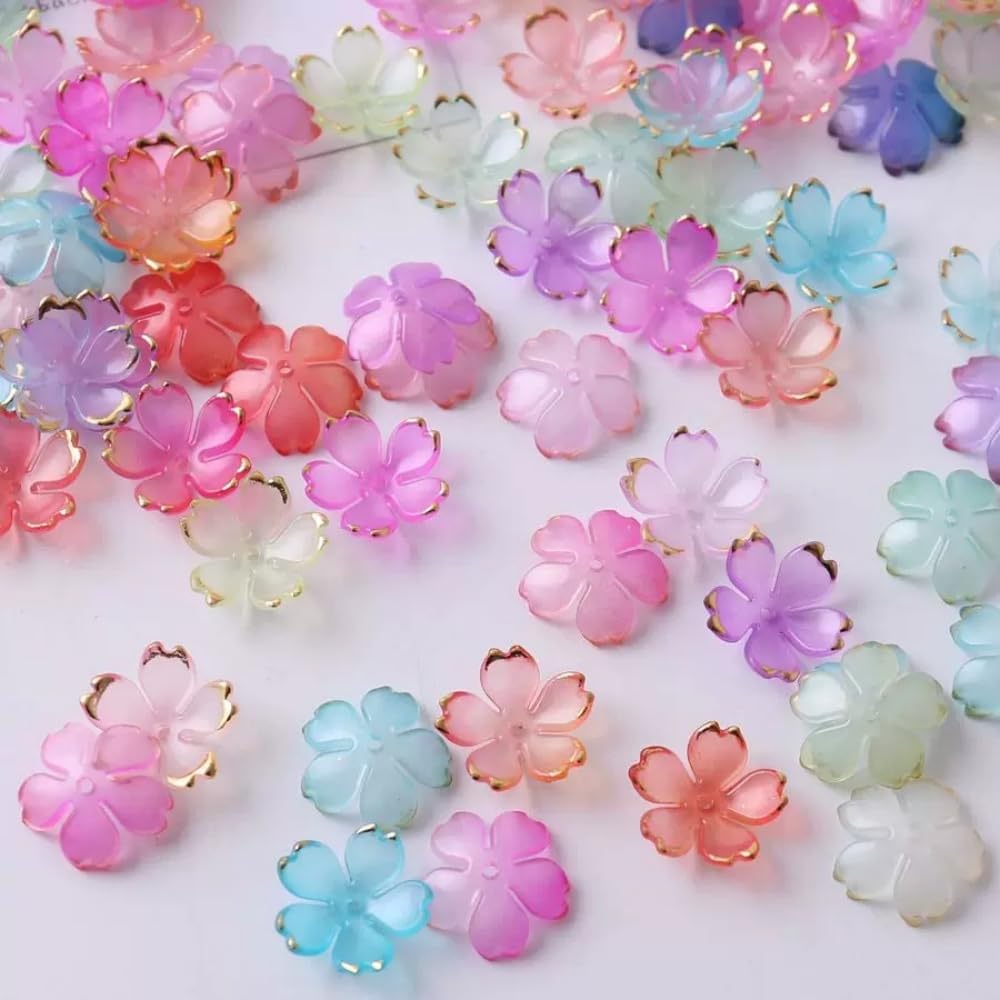 100pcs Acrylic Flower Beads, 19mm Cherry Blossom Plastic Gradient Flower Spacer Beads for DIY Crafts Bracelet Necklace Earrings Jewelry Making(Blue Purple)