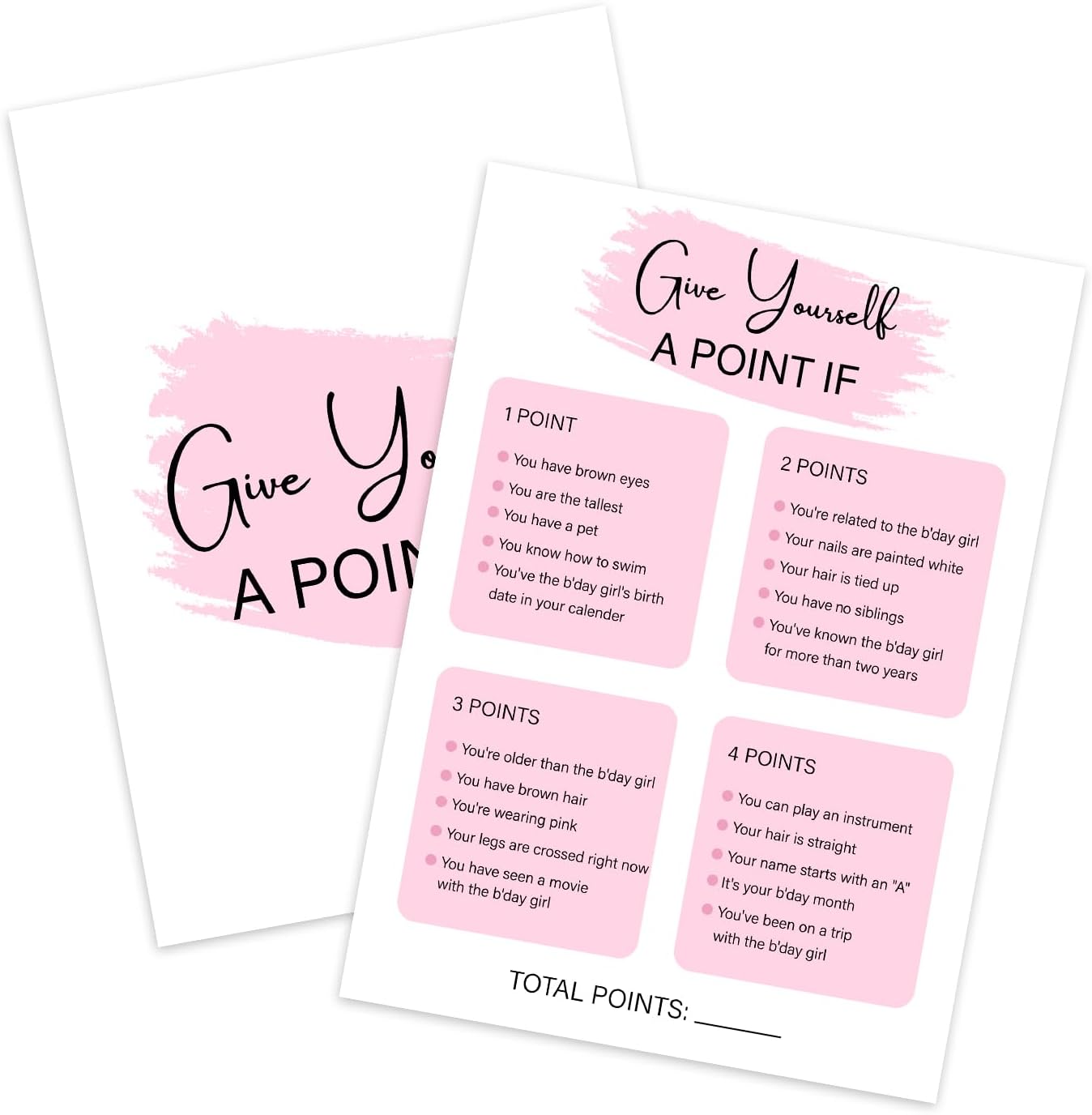Birthday Party Game - Give Yourself A Point If, Birthday Party Activity Favor, Set of 20 Games Cards, Birthday Supplies, Activity, Decorations -B10
