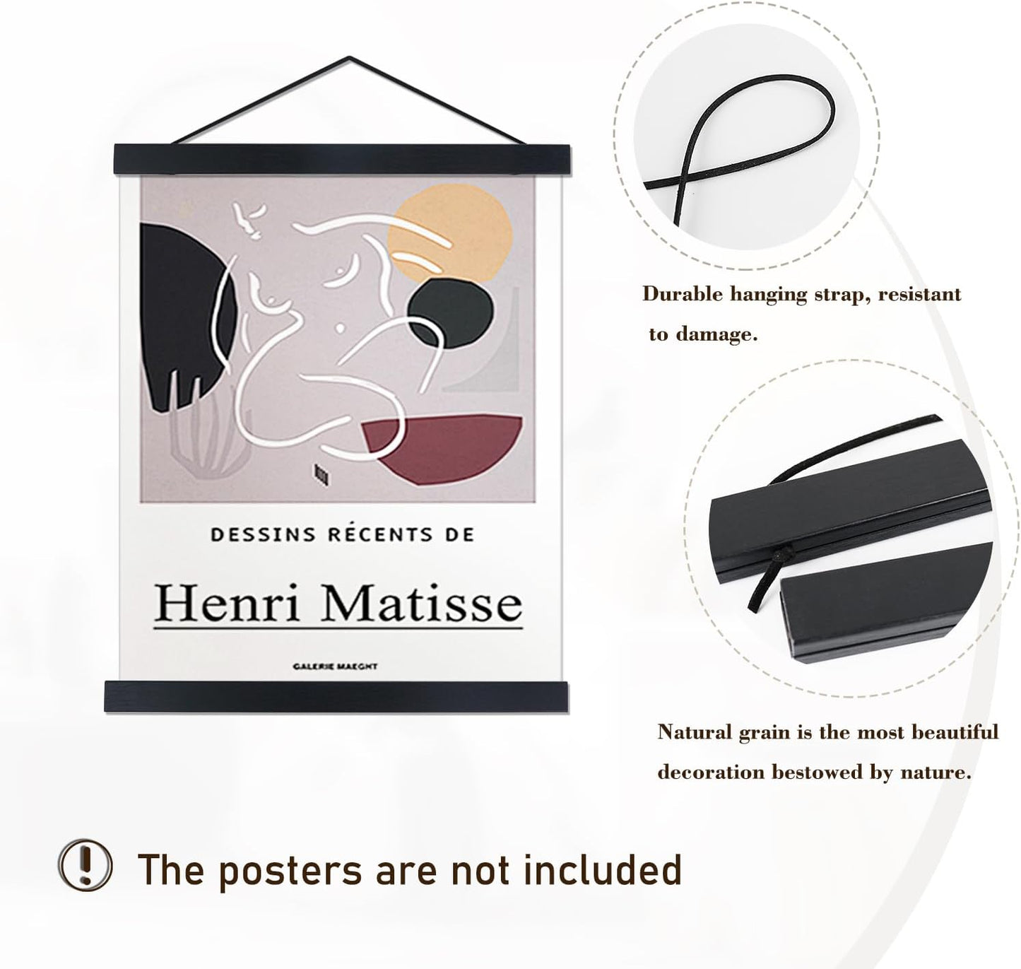 Artmag Magnetic Poster Hanger Frame, 29x22 29x40 29x54 Light Wood Wooden Magnet Canvas Artwork Print Poster Hangers Frames Hanging Kit (Black, 29")