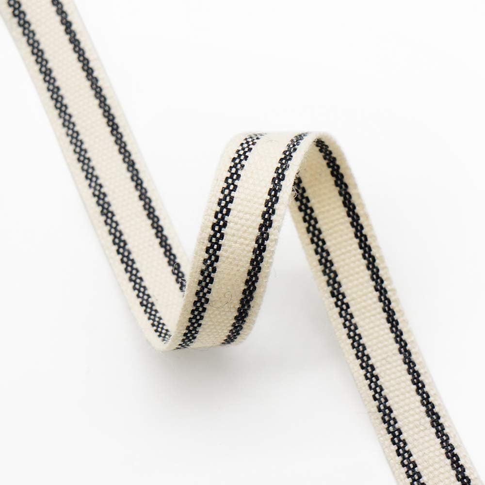 CT CRAFT LLC Ivory Cotton Black Stripes Ribbon 3/8" x 10 Yards for Home Décor Gift Present Wrapping DIY Crafts Birthday Wedding Bouquet Christmas