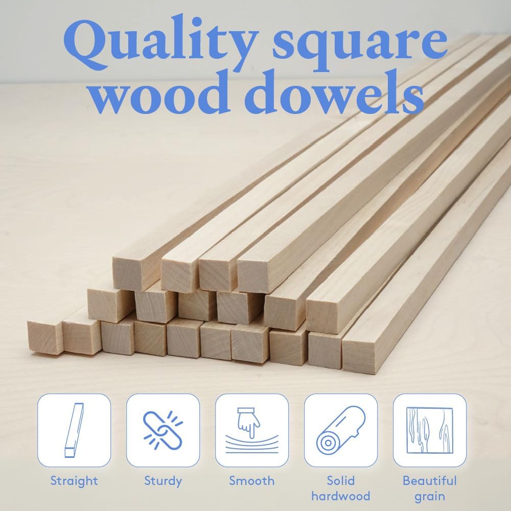DIY Wooden Square Dowel Rod 3/8-inch x 36 Pack of 10 Hobby Wood Sticks for Crafts, Wood Trim & Architecture Model Making, by Woodpeckers