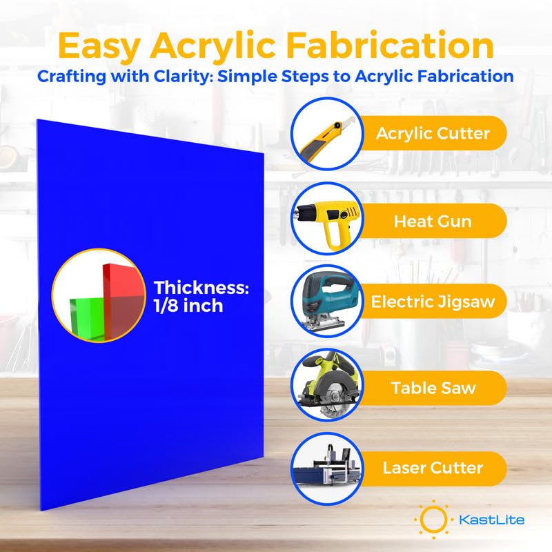 KastLite Colored Acrylic Sheets Nominal 12" x 12" - Plastic Sheet Easy to Cut, Saw, Shape, Laser Cut - Ideal for Arts & Crafts & DIY Projects- Durable, Lightweight, Scratch Resistant - Orange 8 Pack