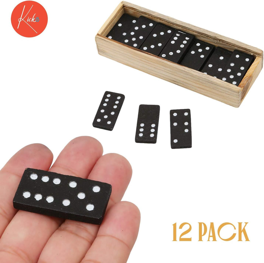 Kicko Mini Wooden Dominoes Set - 12 Pack - Miniature Classic Board Games - Small Blocks, Educational Toys, Game Tiles, Leisure Time, for Teens and Adults