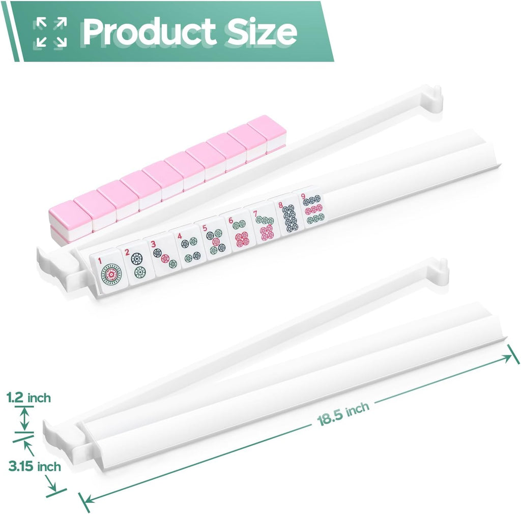 Mahjong Racks with Pushers Set of 4, Mahjong Tile Pushers and Racks, Acrylic Majiang Tile Holders Accessories (White)