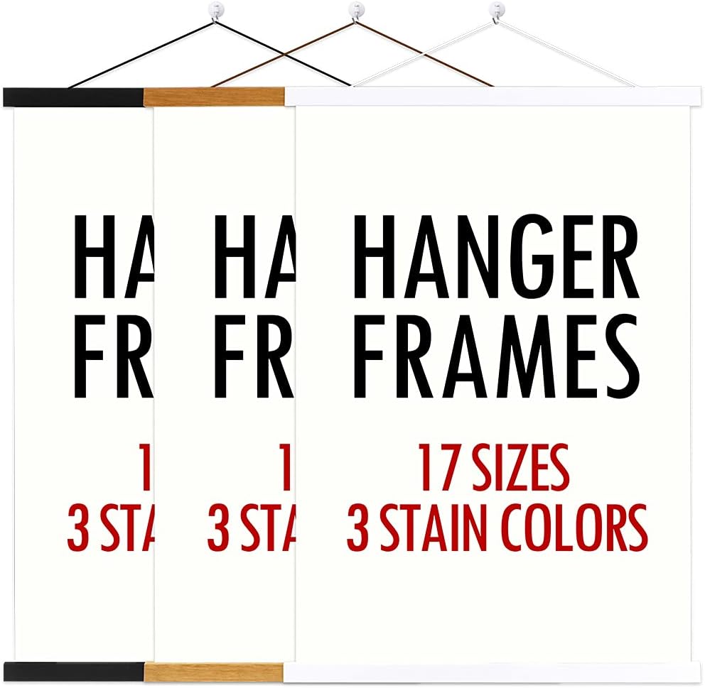 Ywlake Magnetic Poster Hanger, 20x28 20 x 30 20x24 Poster Frame Wood Wooden Magnet Print Posters Dowel Scroll Hanger Hangers Hanging Kit for Walls Map Canvas Artwork (Teak Wood,20")