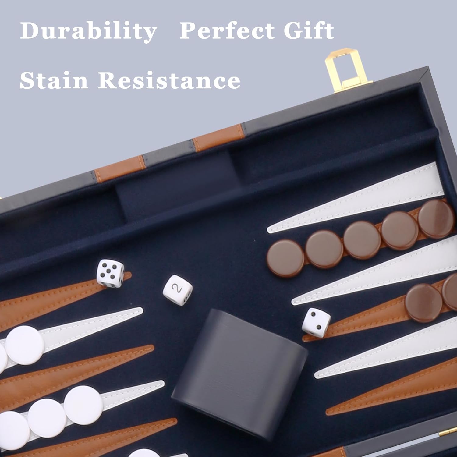 Backgammon Set - Classic Board Game with Premium Leather Case - Portable Travel Strategy Backgammon Game Set for Adults, Kids - Suitable as (15inch, Navy)