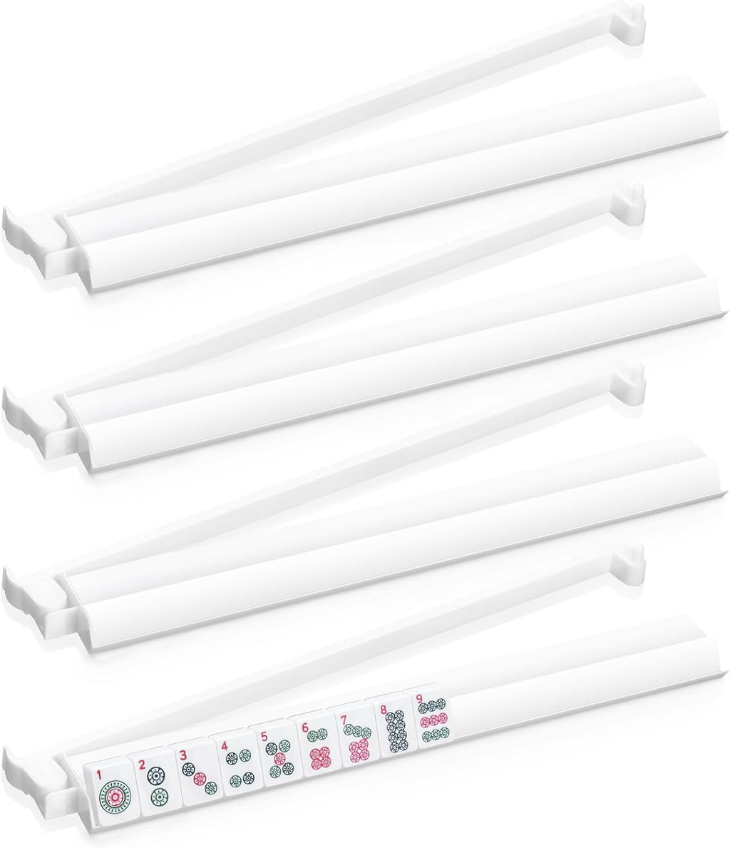 Mahjong Racks with Pushers Set of 4, Mahjong Tile Pushers and Racks, Acrylic Majiang Tile Holders Accessories (White)