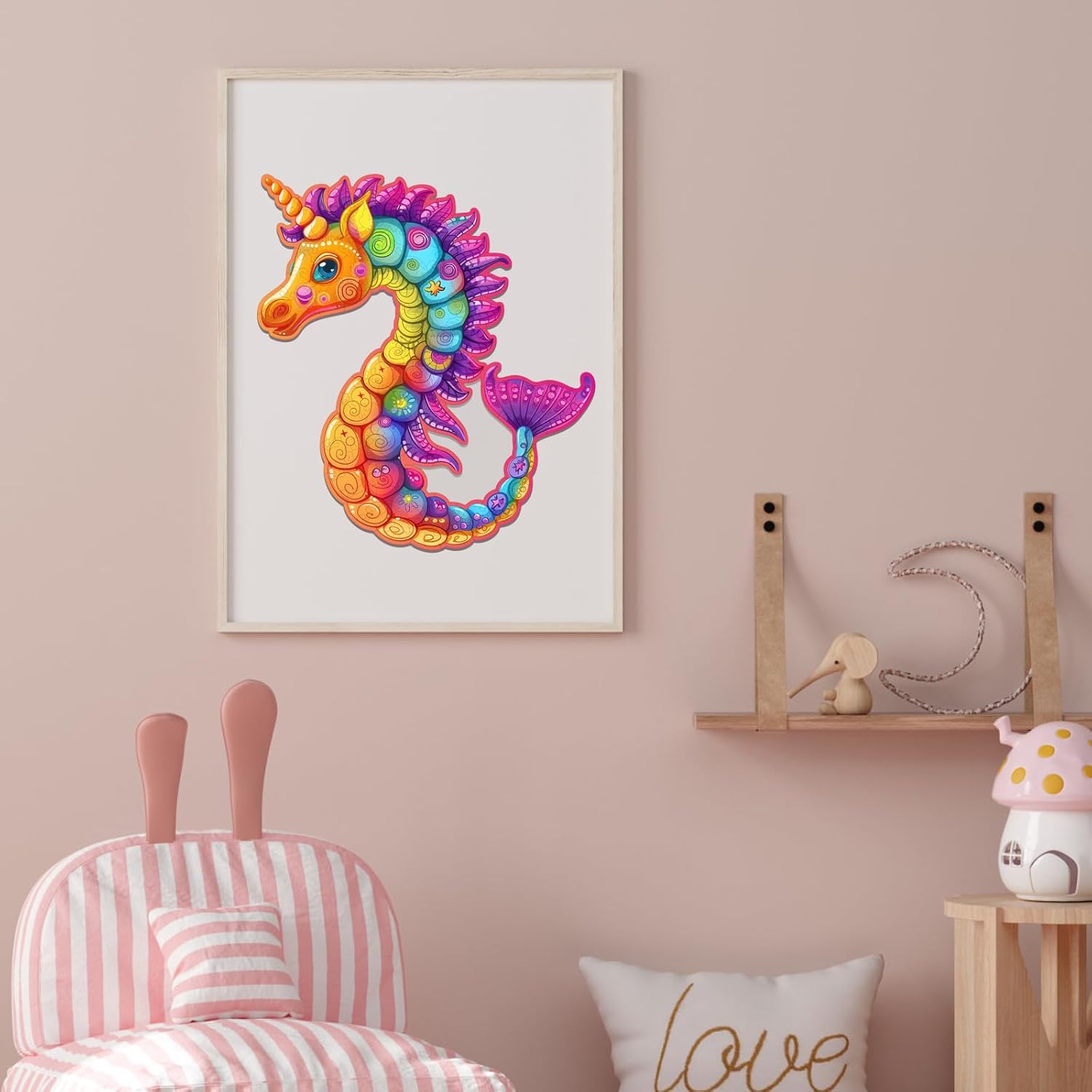 Wooden Puzzles for Adult and Kids, 100 Pieces Ocean Puzzle, Unique Shaped Seahorse Wooden Preschool Puzzle, Toddler Wooden Puzzle Toy Gift for Family and Friends, Suitable for Family Games