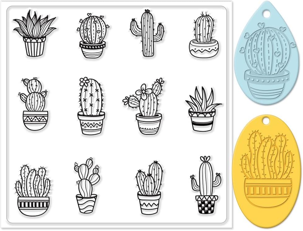 CHGCRAFT Polymer Clay Texture Sheet Cactus Clear Clay Texture Mat Silicone Molding Pattern Pad for Making Earrings Jewelry, 5.5x5.5inch
