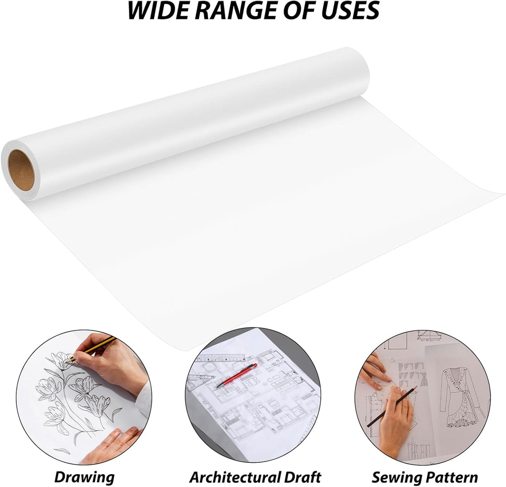 Tracing Paper Roll 12 Inches x 30 Yards, Trace Paper White ‌Translucent‌ Pattern Paper Tracing Paper for Drawing, Sewing, Sketch