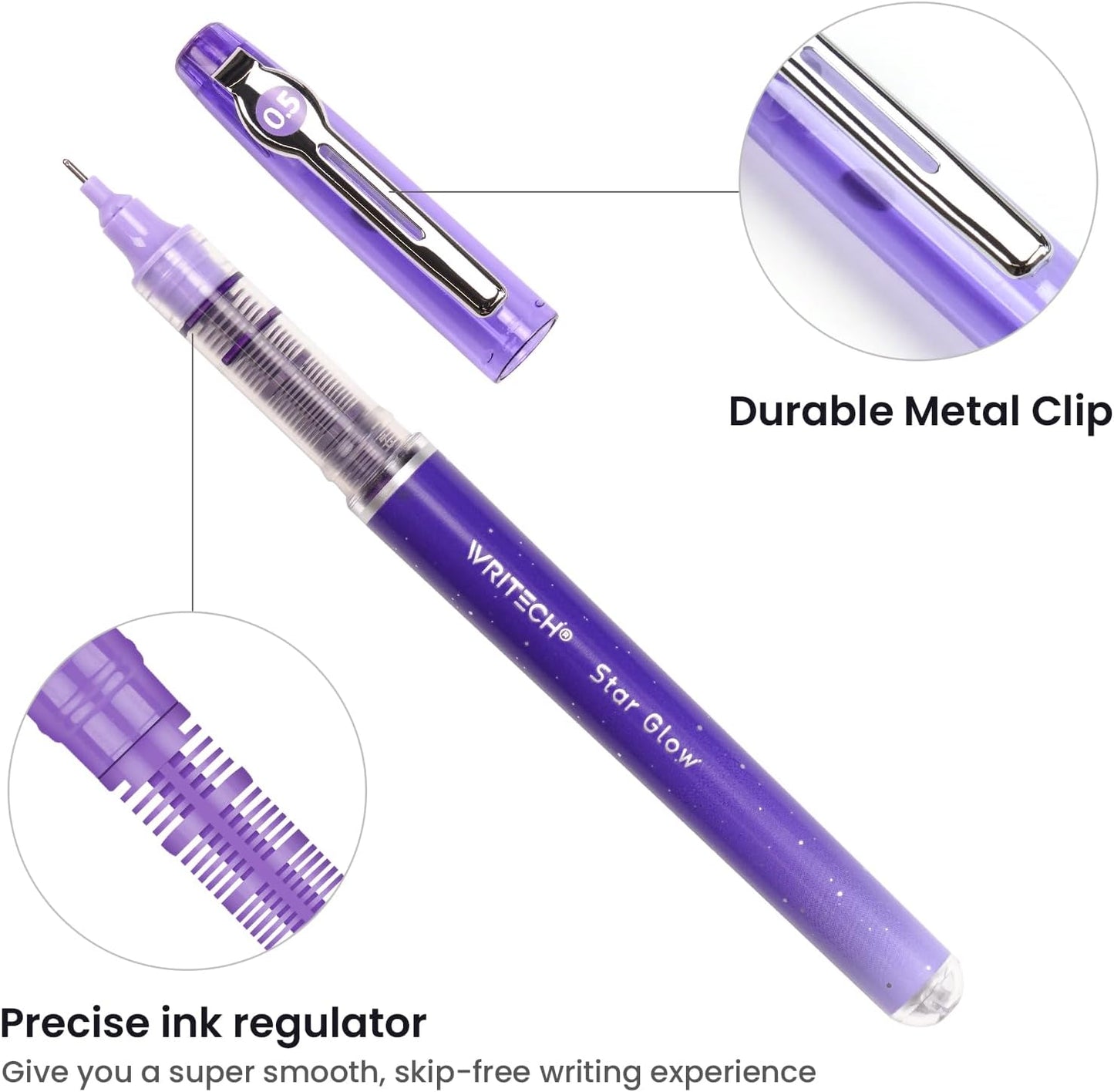 WRITECH Liquid Ink Rollerball Pens: 0.5mm Assorted Color Ink Fine Point Tip Rolling Roller Ball Pen Multicolor No Bleed & Smudge for Journaling Smooth Writing Drawing 4ct