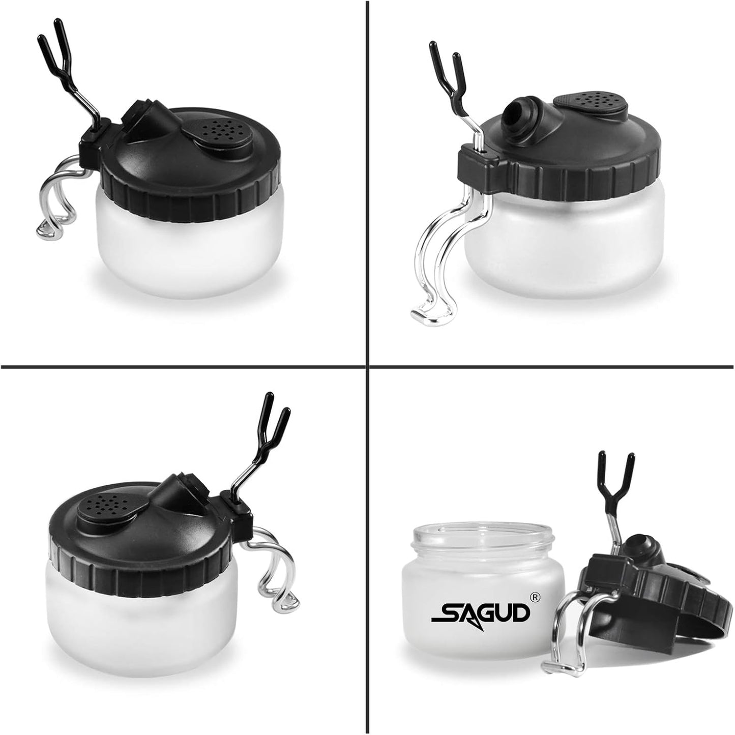 SAGUD 19 Piece Airbrush Cleaning Kit, Glass Airbrush Cleaning Pot with Holder, 5 Cleaning Brushes, 5 Cleaning Needles, 1 Washing Needle, 1 Repair Tool, Air Brush Protection Covers.