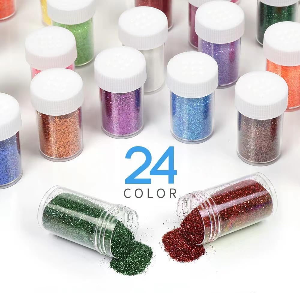 Teenitor Fine Glitter for Crafts Set, 24 Jars Hair Glitter for Face and Body Glitter, Extra Fine Glitter for Resin Craft Glitter, Nail Glitter