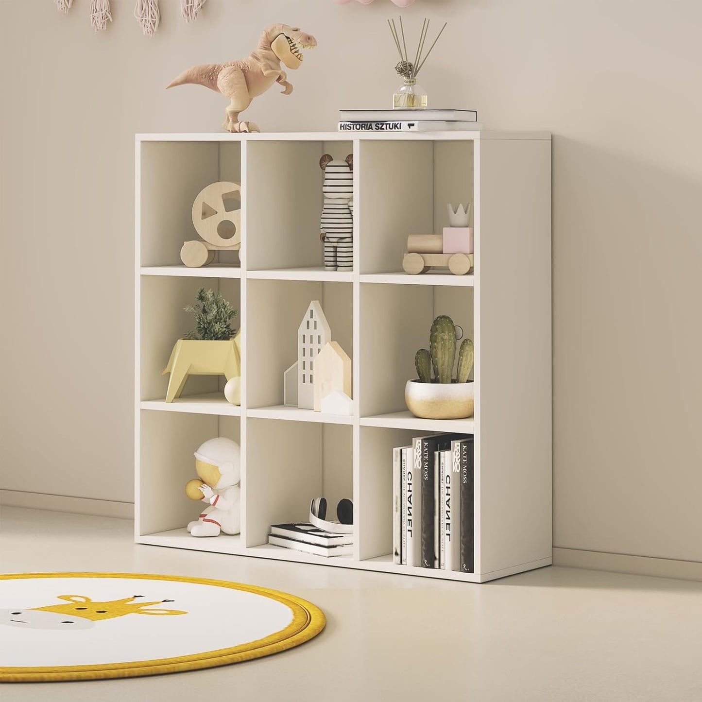 Wood Cube Storage Organizer Closet Cabinet for Living Room Bedroom Study Shelf Bookcase Wooden Floor Standing Open Bookshelf for Kids Home Office Display Storage Cabinet (White, 9-Cube, 11.81in)