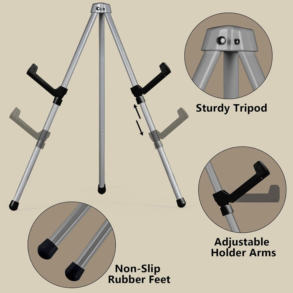 14" High Tabletop Instant Display Easel, Small Desktop Steel Easel Stand with Adjustable Holders for Paintings, Posters and Store Signs(Silver, 2Pack)