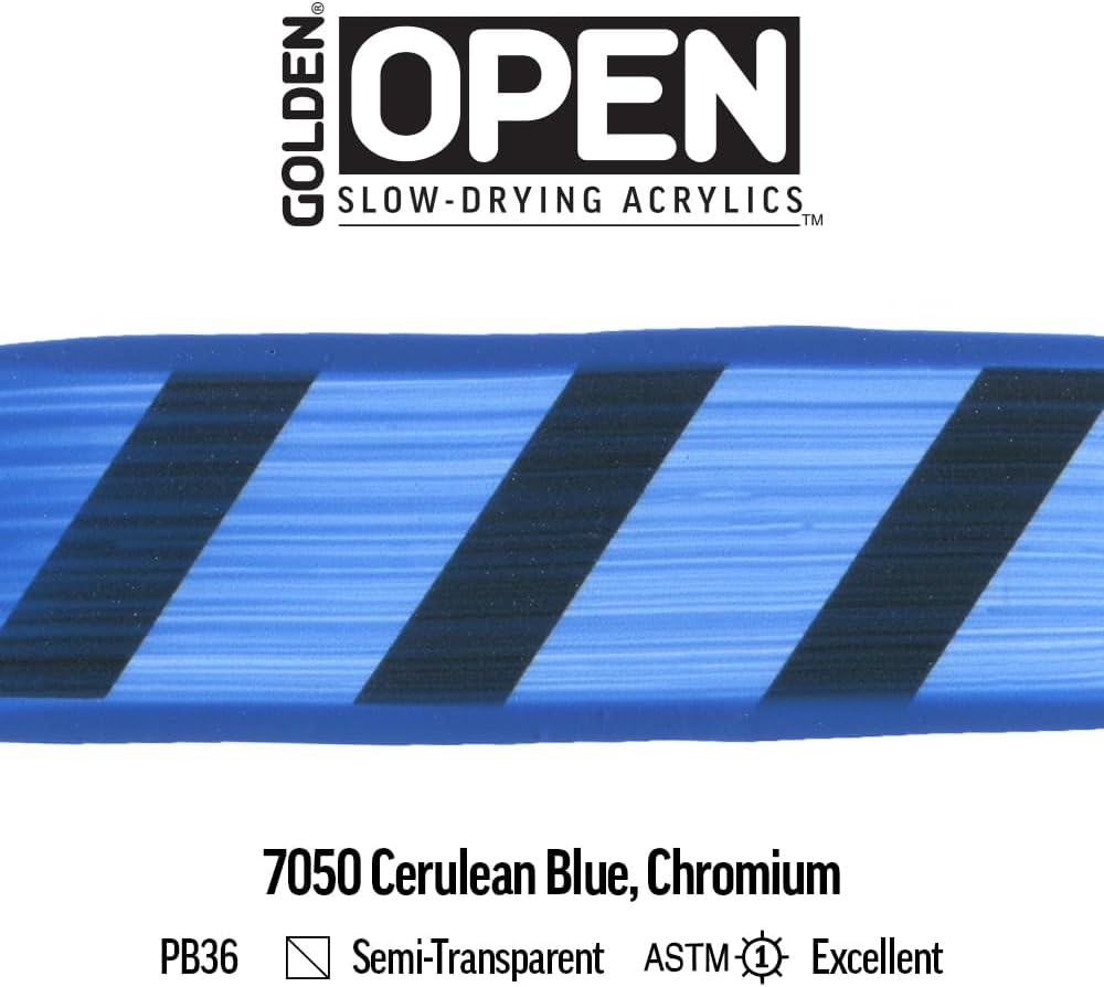 OPEN Slow-Drying Acrylics by GOLDEN, Cerulean Blue Chromium, 5 fl oz. tube, Professional Acrylic Paint, Semi-Transparent