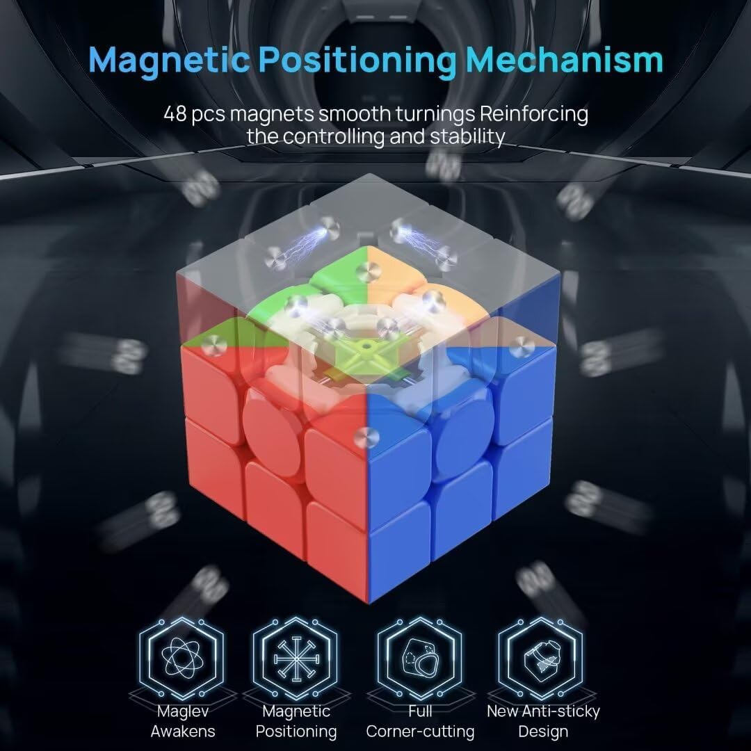 Magnetic Speed Cube 3x3 Stickerless - Professional Competition Cube with 24 Strong Magnets | 55°/35° Corner Cutting | Smooth & Fast for Adults & Kids for Speedcubers (No Logo)
