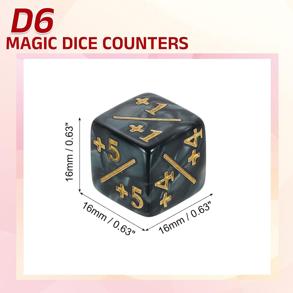 uxcell 24Pcs Magic Dice Counters, Acrylic D6 Life Token Dice Set with Pouch for Standard Cards Gaming Accessories, Black Marble