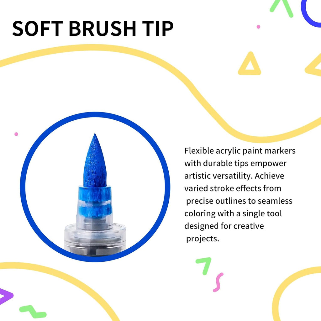 POMAC Acrylic Paint Markers Pens 5 Assorted Colors, Water-Based Paint Markers Pen Brush Tip, No-Bleed Liquid Acrylic Marker Waterproof for Fabric, Canvas, Rock, Glass, Wood, DIY Crafts, Art Supplies