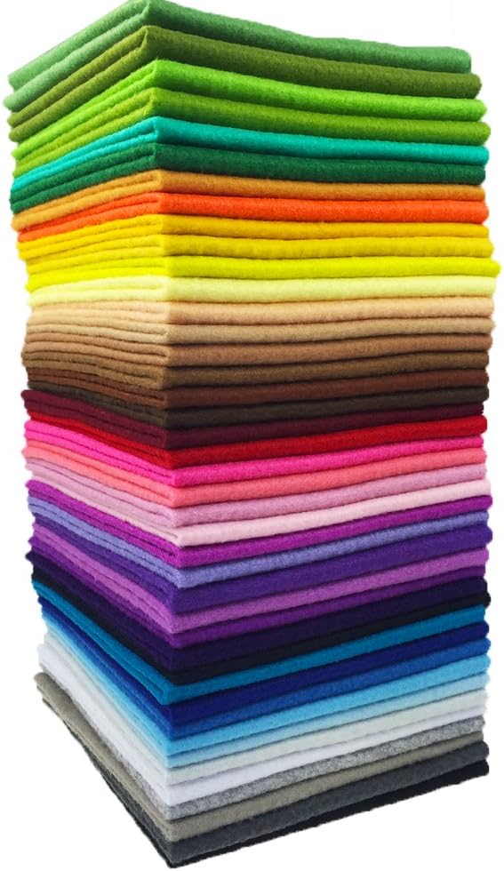 flic-flac 42pcs1.4mm Thick Soft Felt Fabric Sheet Assorted Color Felt Pack DIY Craft Sewing Squares Nonwoven Patchwork (25cm * 25cm)