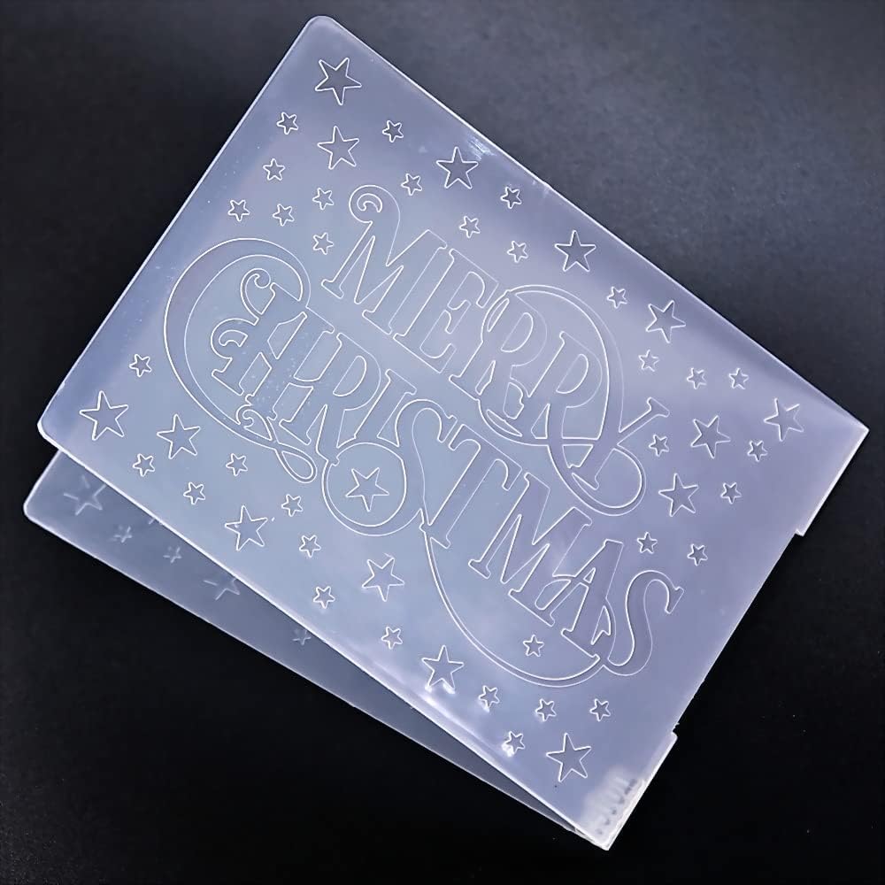 Words Merry Christmas Star Background Plastic Embossing Folders for Card Making Scrapbooking and Other Paper Crafts 2101046