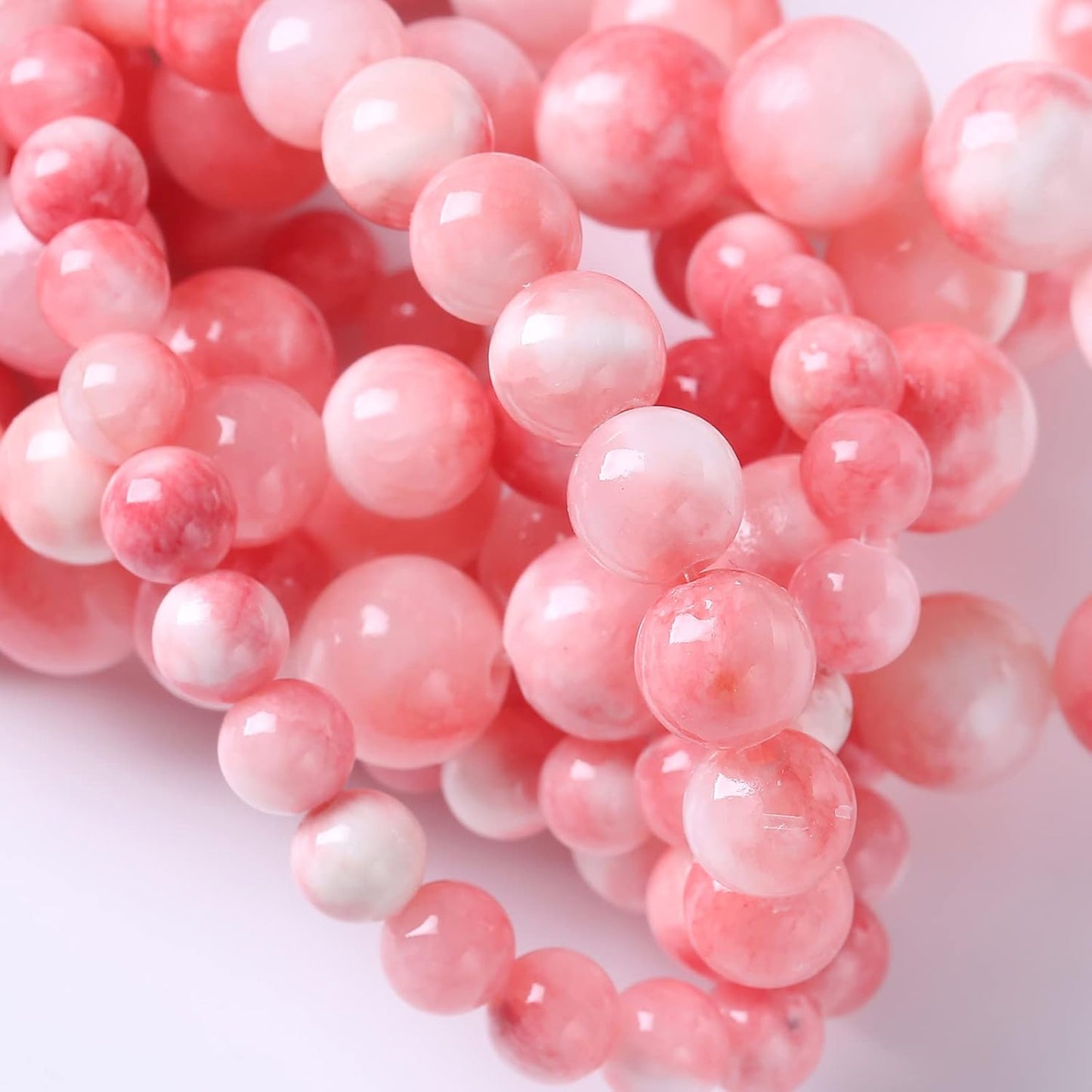 32pcs 12mm Natural Pink White Persian Jade Gemstone Beads Round Loose Spacer Beads for Jewelry Making DIY Bracelets Necklaces 15" (Pink Persian Jade, 12mm)