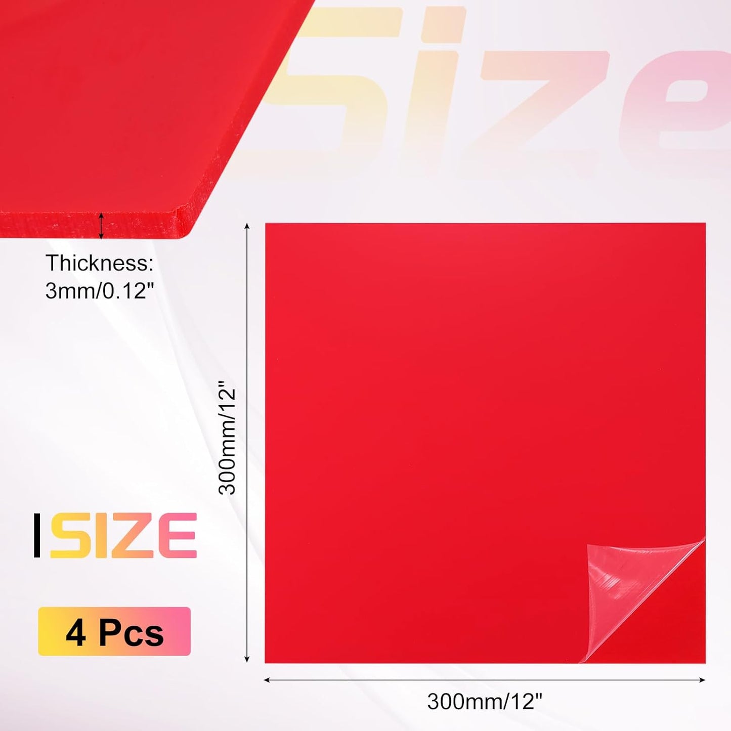 uxcell 4Pcs Acrylic Sheets 12x12 Inch Acrylic Panel 1/8 Inch-3mm Plastic Board for Picture Frames Sign Holders DIY Display Projects Craft, Red