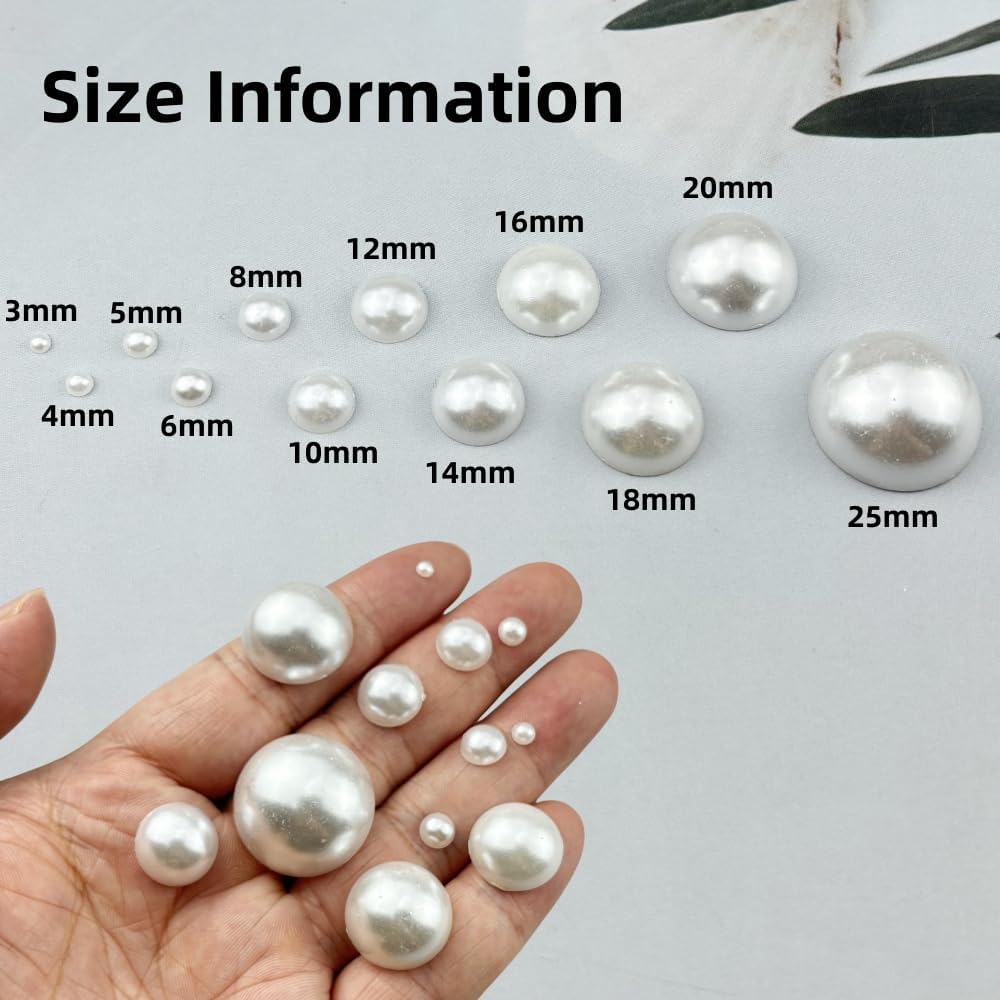 1200pcs 8mm Half Pearls for Crafts Flatback Round Half Pearl Beads for Jewelry Making Nail Art Scrapbook Craft Wedding Dress Decoration(White)