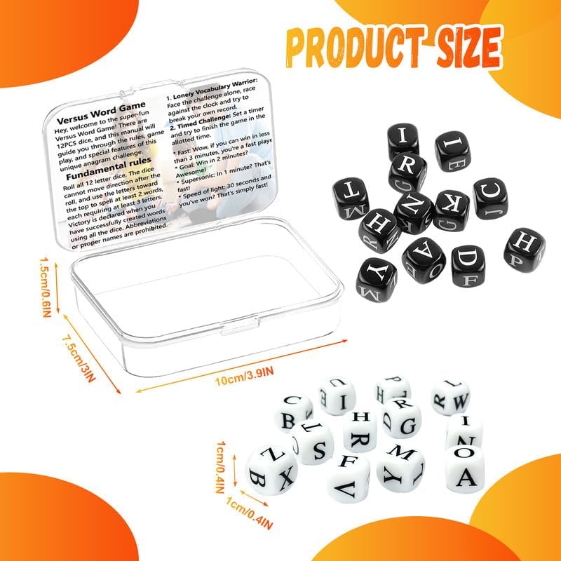 24 Pcs Dice Set, The Crossword Solitaire Game, 6 Sided Dice Crossword Creative Game, Two-Player Parent-Child Interactive Family English Letter Dice Games for Adults