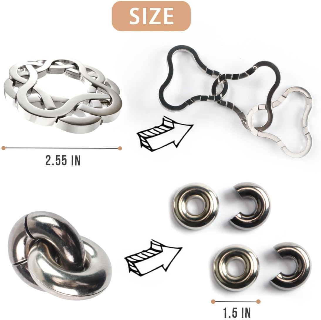 Fun Metal Brain Teaser Puzzle Games - Adults Mind 3D Toys -Teens IQ Insight Challenge - Educational Gift for Ages 12+（4PCS）