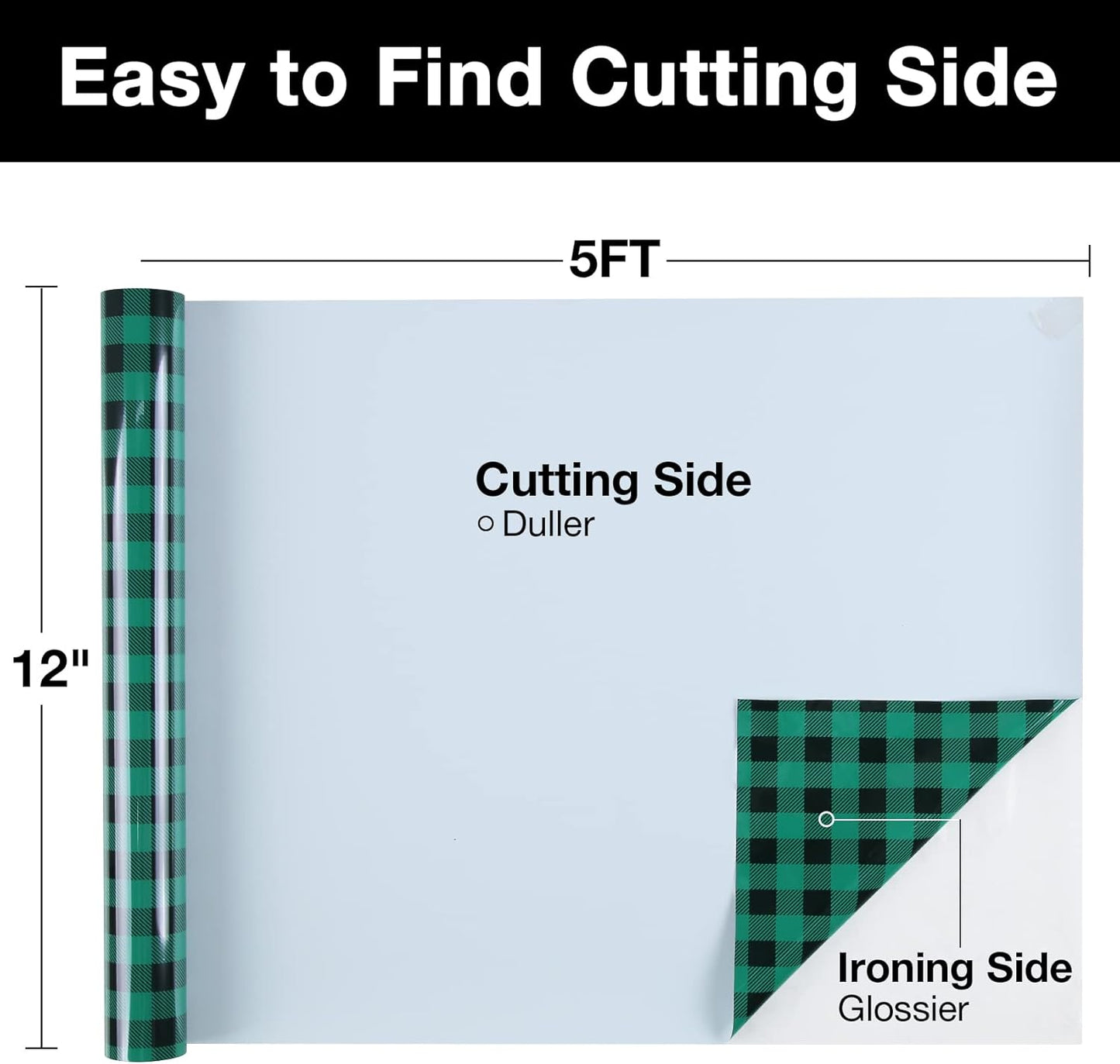 TORC Green Black Buffalo Plaid HTV Vinyl 12 inch x 5 ft, Check Heat Transfer Vinyl Iron on Transfers