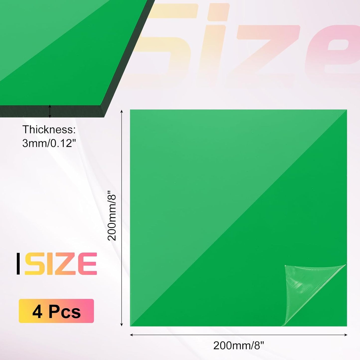 uxcell 4Pcs Acrylic Sheets 8x8 Inch Acrylic Panel 1/8 Inch-3mm Plastic Board for Picture Frames Sign Holders DIY Display Projects Craft, Clear Green