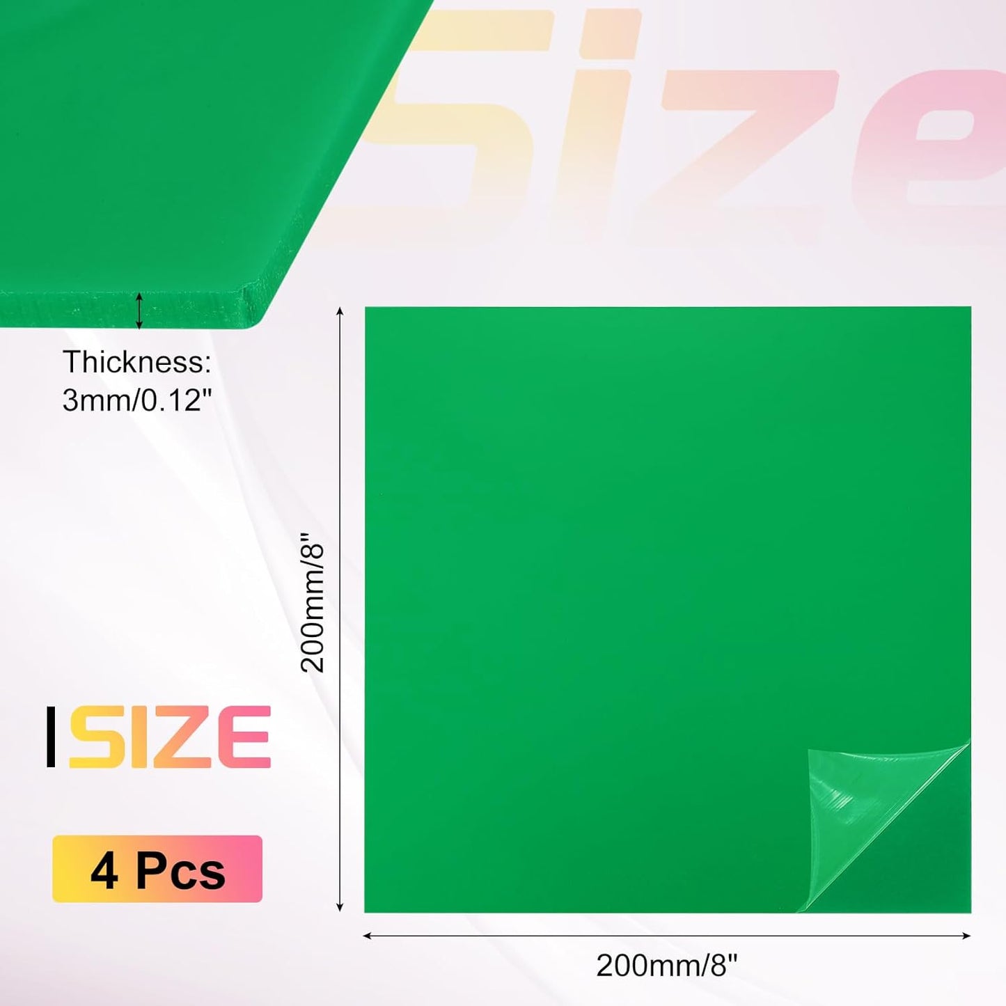 uxcell 4Pcs Acrylic Sheets 8x8 Inch Acrylic Panel 1/8 Inch-3mm Plastic Board for Picture Frames Sign Holders DIY Display Projects Craft, Green