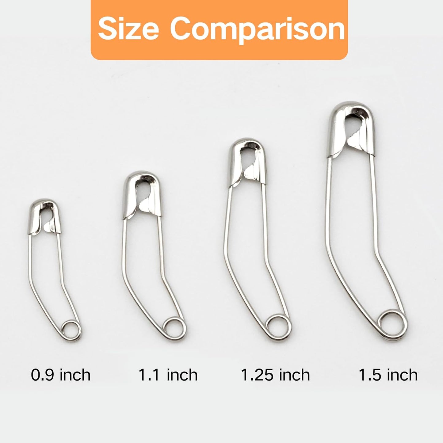 vrupin 100pcs Stainless Steel Curved Safety Pins for Quilting, Safety Pins Bulk Metal Silver Sewing Pins Clothing Clips Tool Decorative Safety pins (1.25inch)
