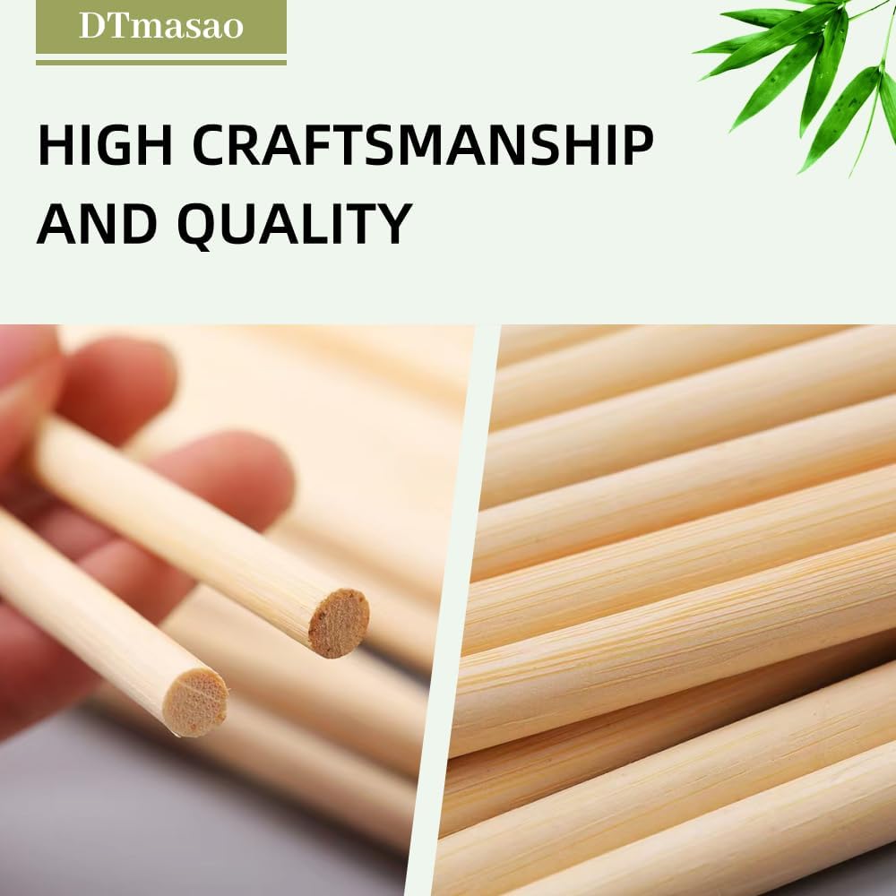 10 PCS Dowel Rods Wood Sticks Wooden Dowel Rods - 3/8 x 12 Inch Unfinished Bamboo Sticks - for Crafts and DIYers