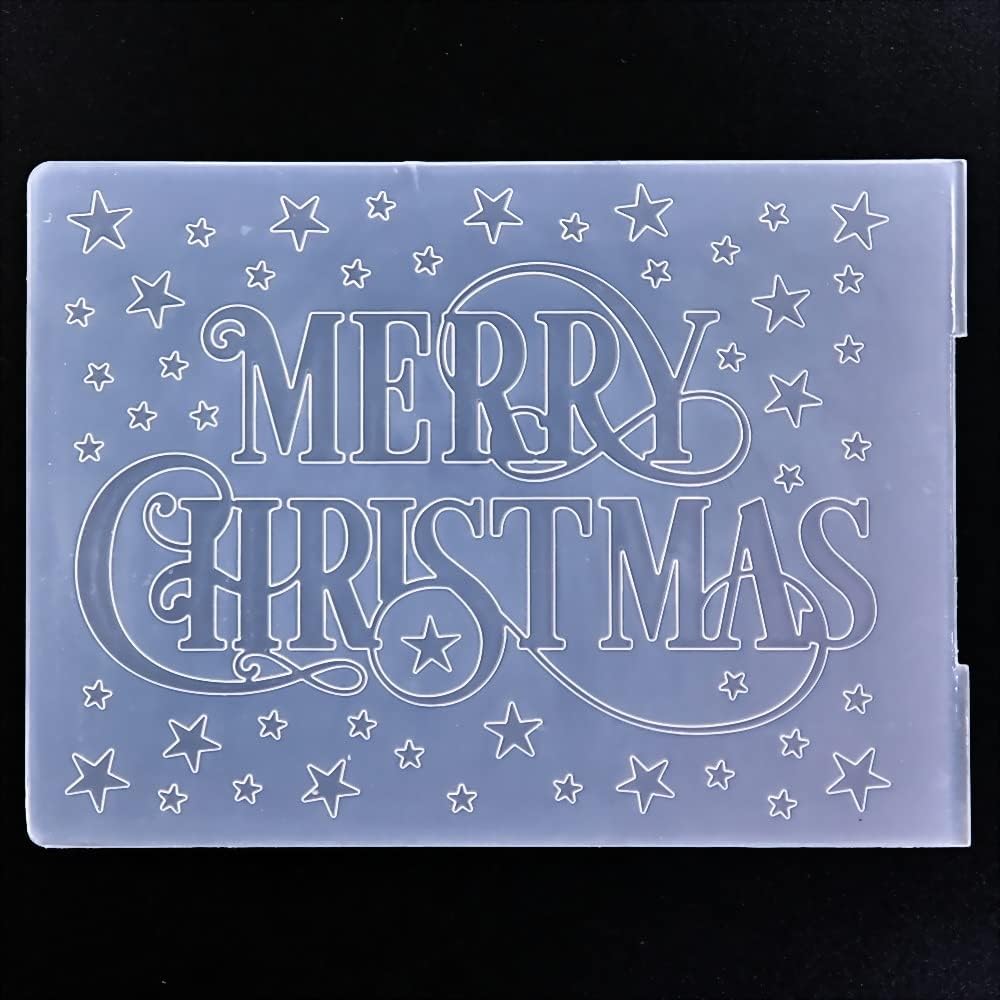 Words Merry Christmas Star Background Plastic Embossing Folders for Card Making Scrapbooking and Other Paper Crafts 2101046