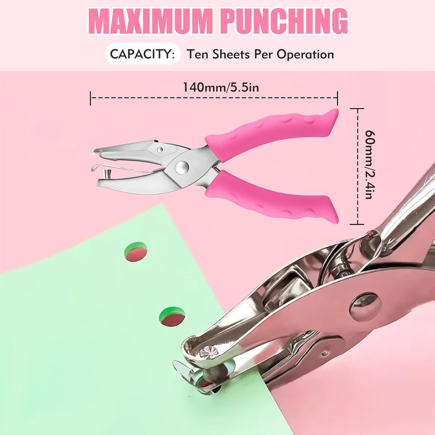 2 PCS Hole Punch, Diameter 1/4" and 1/8" Single Hole Punch, with Pink Soft Grip Hole Puncher Single, for Home, Office and Study, Suitable for Various Cardboard, Labels, and Scrapbooks