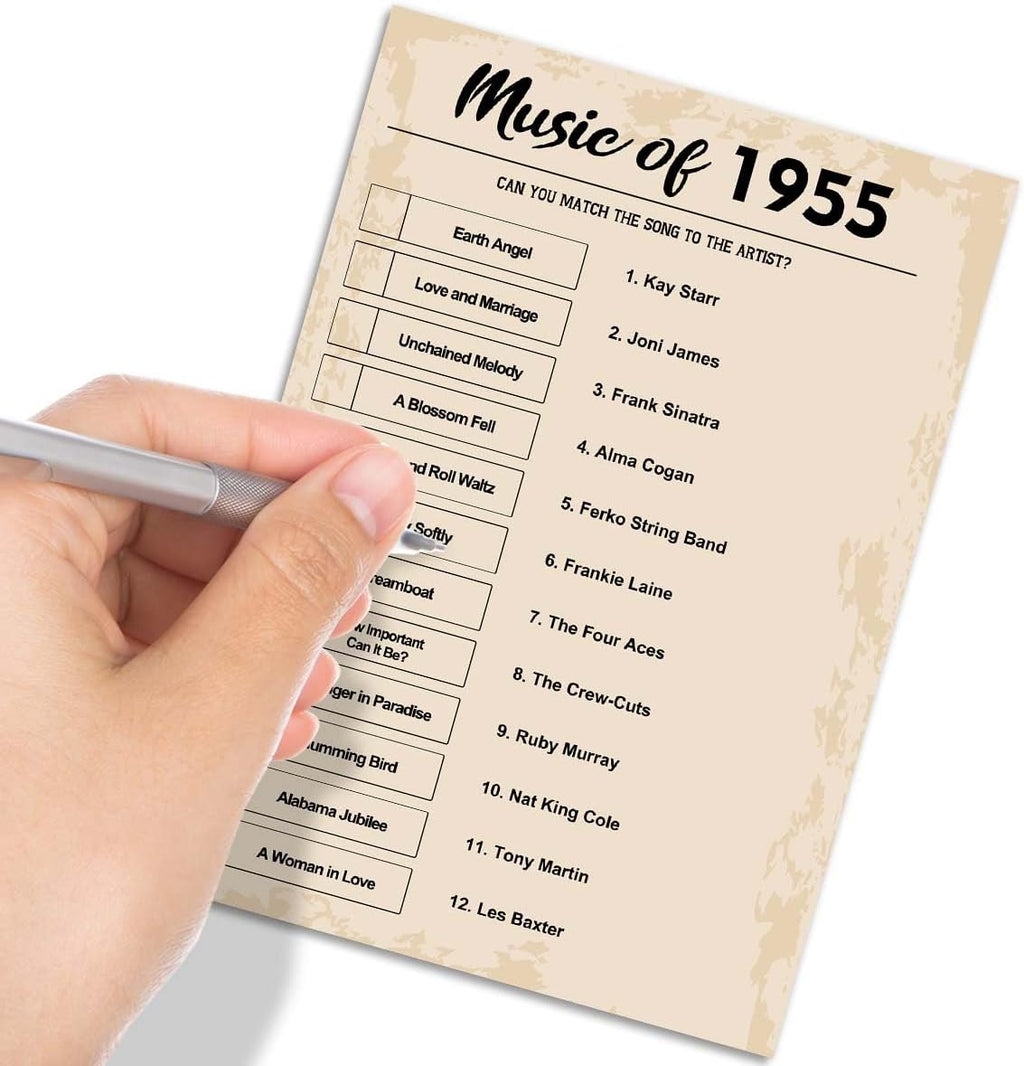QUPT 70th Birthday Party Games, Music of 1955 Games, Birthday Party Supplies for Adults, Fun 1955s Party Game, Pack of 30 Cards