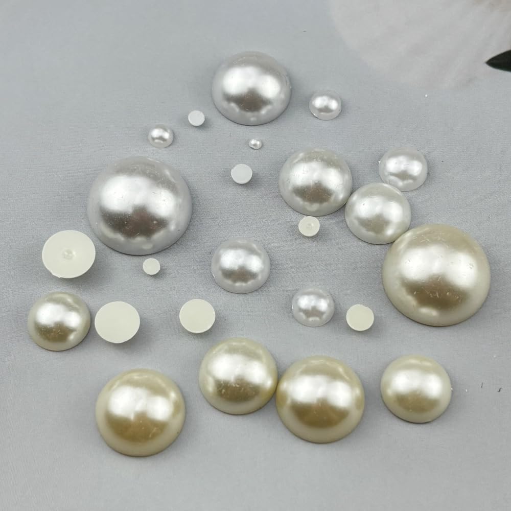 100pcs 18mm Half Pearls for Crafts Flatback Half Round Pearl Beads for Jewelry Making Nail Art Scrapbook Craft Wedding Dress Decoration(Ivory White)