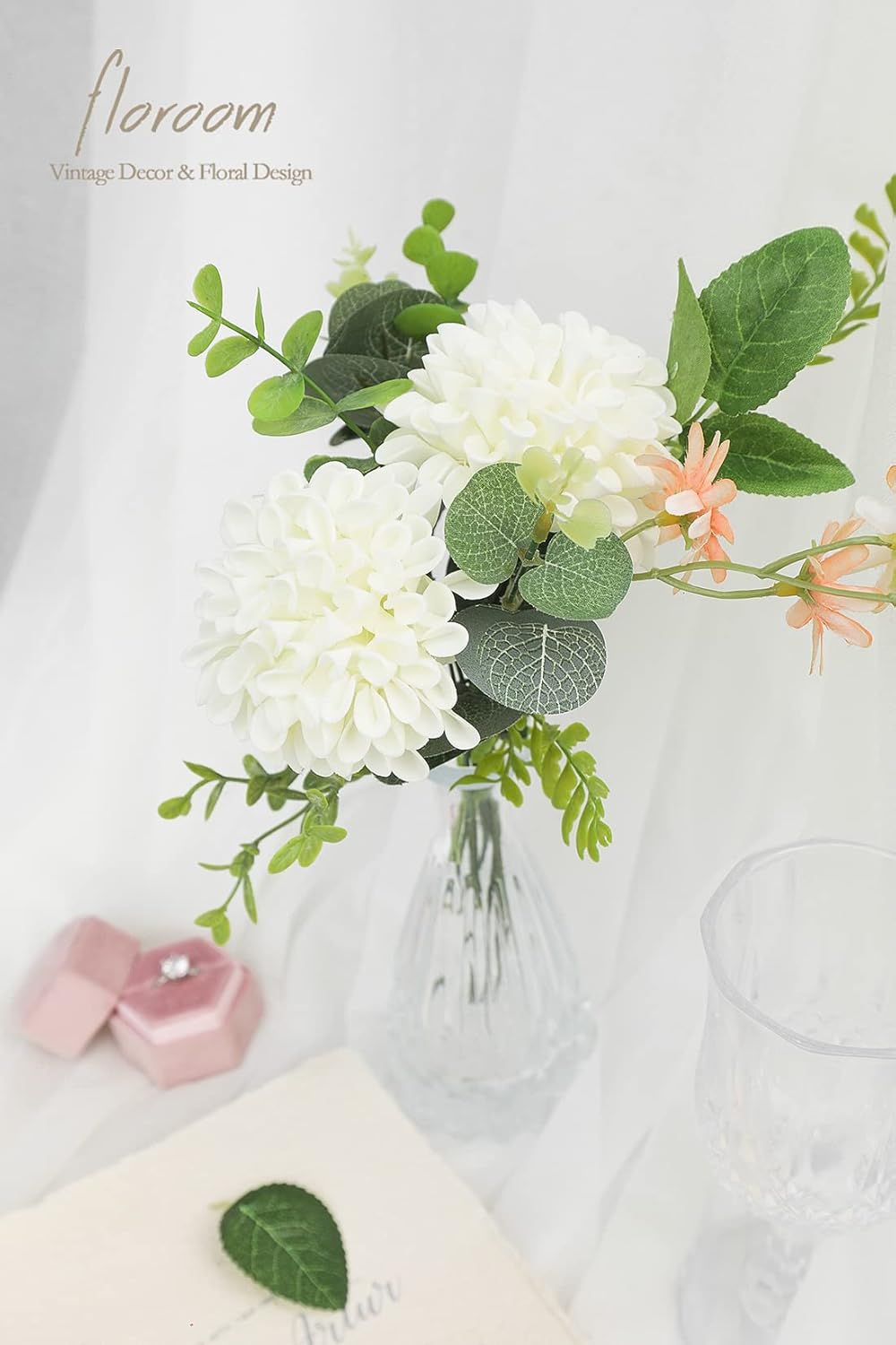 Floroom Artificial Dahlia Flowers 25pcs Real Looking Ivory Foam Fake Roses with Stems for DIY Wedding Bouquets White Bridal Shower Centerpieces Floral Arrangements Party Tables Home Decoration