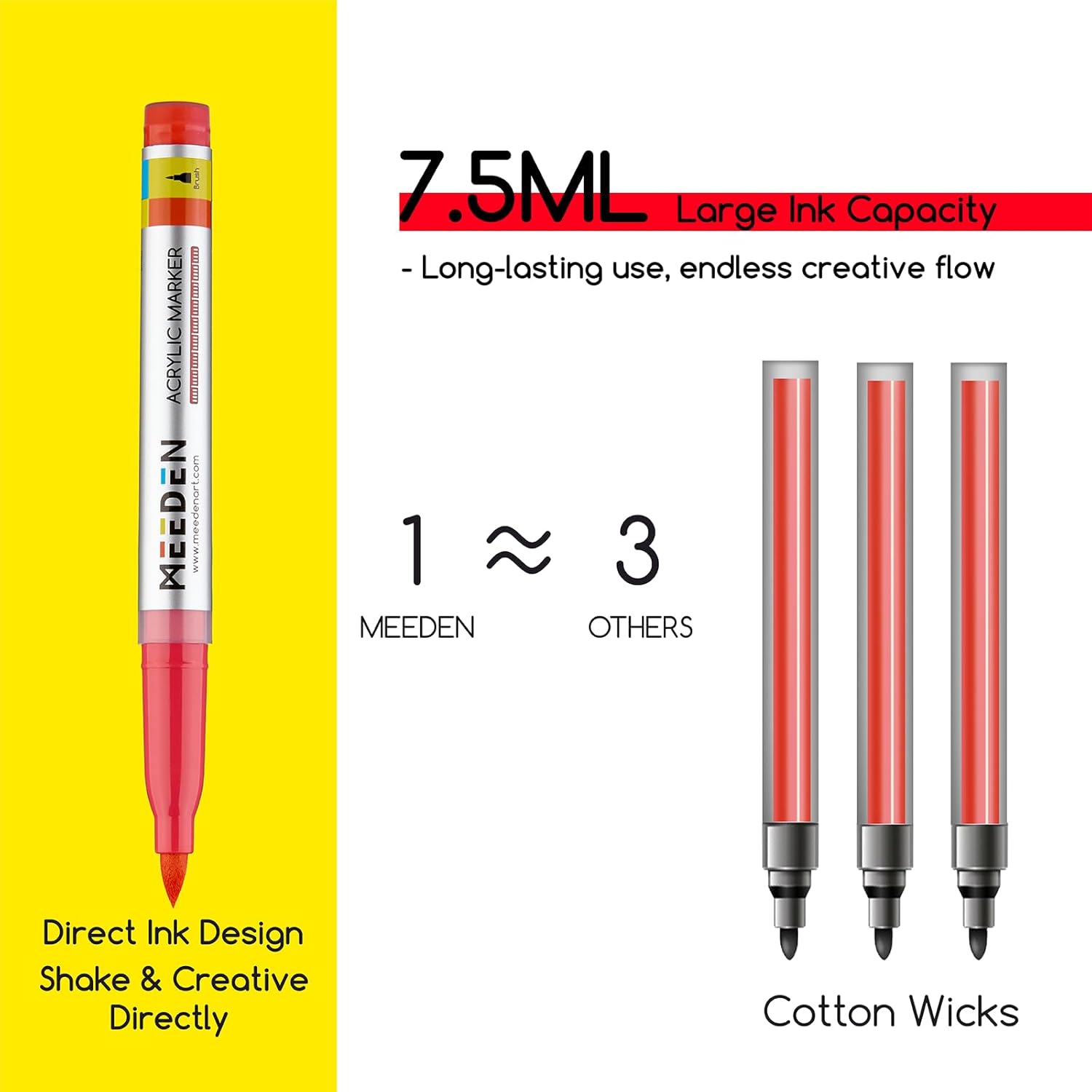 MEEDEN Acrylic Paint Markers: 48 Colors Brush Tip Acrylic Markers with Automatic Ink Control System - Visible Large Capacity Water-Based Acrylic Paint Pens for Beginners Artists Adults Halloween Paint