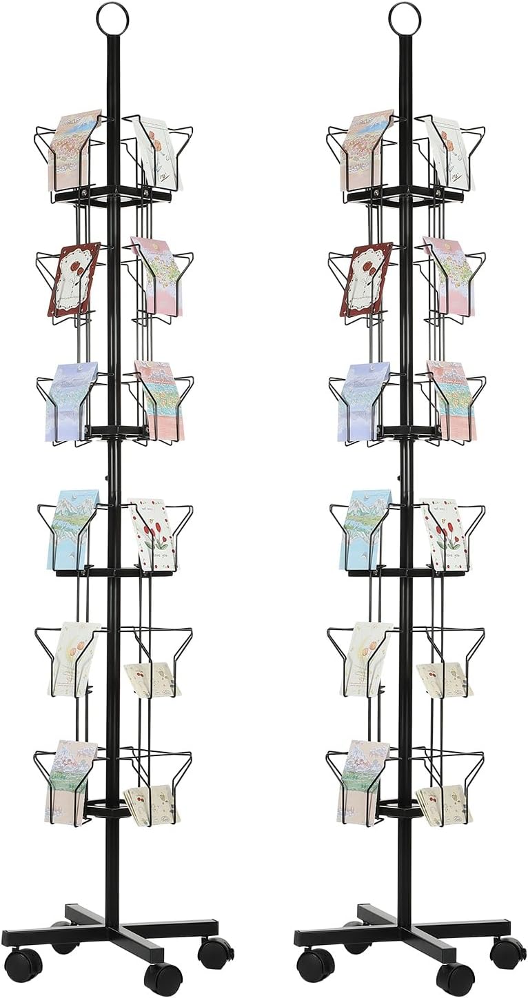 PATIKIL 2Pack 6 Tier Rotating Greeting Card Rack, Metal Spinning Greeting Card Display Stand Portable Postcard Rack Holder Organizer for Postcard Sticker Photo Desk Book Stamp, Black
