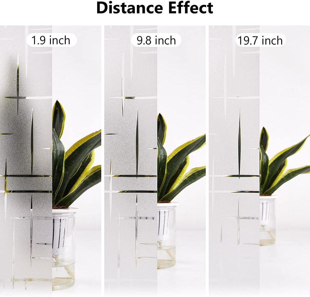NINETREX Frosted Window Privacy Film,Window Cling Privacy Film, Decorative Glass Static Cling Non-Adhesive Vinyl Removable for Home Office Cross Pattern,35.4 x 157.4Inches