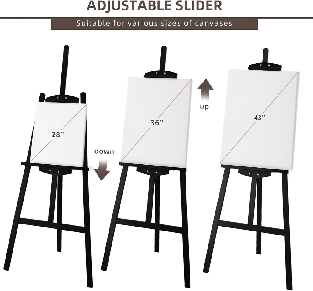 Adjustable Black Wooden Painting Easel, Pine Art Easel Stand Hold up to 43'', Painting Canvas for Wedding Sign and Poster, Drawing for Adults, Begginners and Students, Black